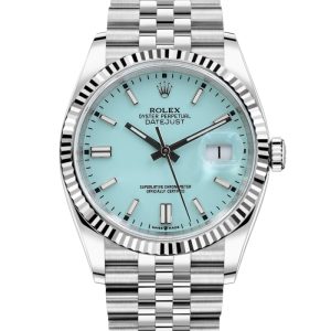 rolex datefloral 41mm ice blue dial fluted bezel white gold jubilee mens watch
