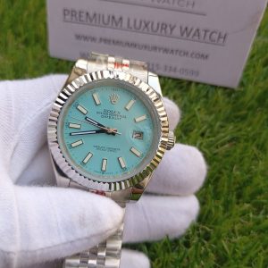 6 rolex datejust 41mm ice blue dial fluted bezel white gold jubilee mens watch