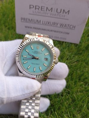 6 rolex datejust 41mm ice blue dial fluted bezel white gold jubilee mens watch