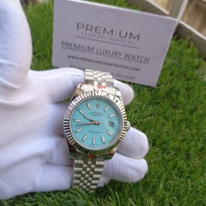 9 rolex datejust 41mm ice blue dial fluted bezel white gold jubilee mens watch