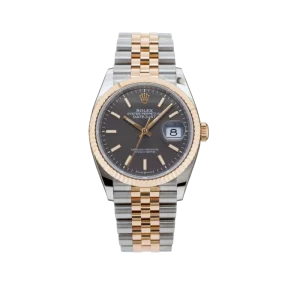 rolex datelime 41mm two tone rose gold black grey dial oyster perpetual jubilee bracelet watch