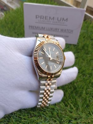 1 rolex datelime 41mm two tone rose gold black grey dial oyster perpetual jubilee bracelet watch