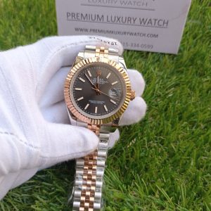 5 rolex datejust 41mm two tone rose gold black grey dial oyster perpetual jubilee bracelet watch