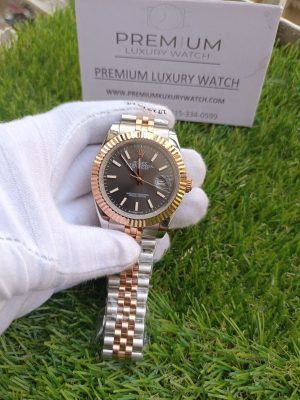5 rolex datejust 41mm two tone rose gold black grey dial oyster perpetual jubilee bracelet watch