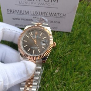7 rolex datejust 41mm two tone rose gold black grey dial oyster perpetual jubilee bracelet watch