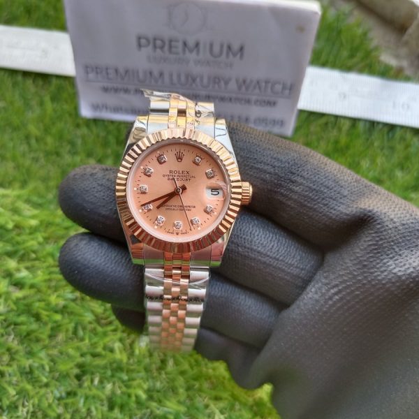 6 rolex lady datejust 31mm two tone orange dial diamond oyster perpetual jubilee bracelet watch