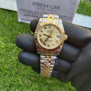 7 rolex lady datejust 31mm two tone yellow roman dial oyster perpetual jubilee bracelet watch