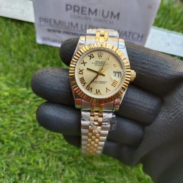 7 rolex lady datejust 31mm two tone yellow roman dial oyster perpetual jubilee bracelet watch