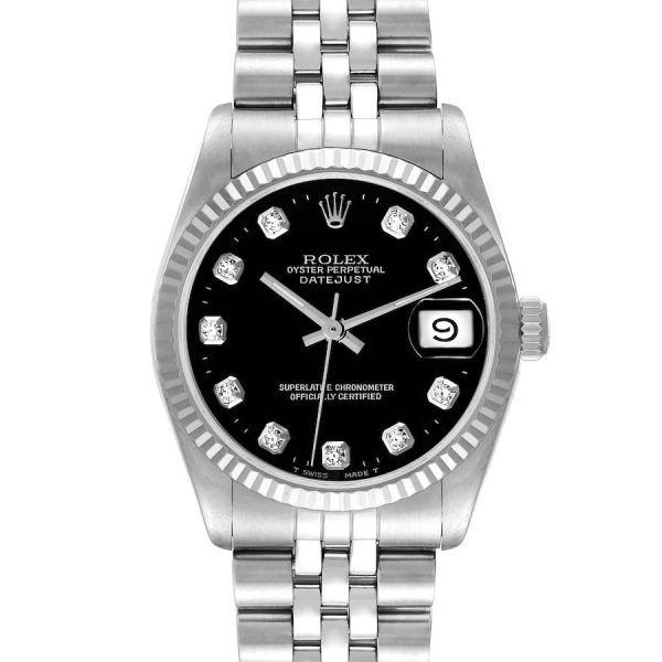 rolex lady datejust 31mm stainless steel black dial with diamond oyster perpetual jubilee bracelet watch