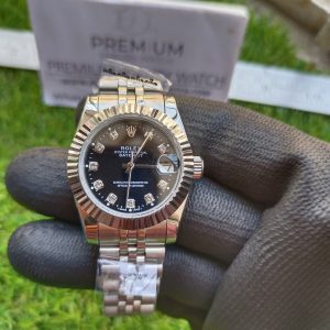 1 rolex lady daterestock 31mm stainless steel black dial with diamond oyster perpetual jubilee bracelet watch