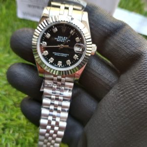 6 rolex lady datejust 31mm stainless steel black dial with diamond oyster perpetual jubilee bracelet watch