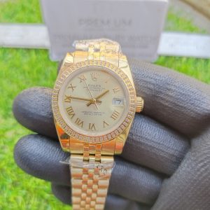 rolex lady datejust 31mm yellow gold white dial with diamond marker oyster perpetual jubilee bracelet watch