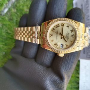 1 rolex lady datejust 31mm yellow gold white dial with diamond marker oyster perpetual jubilee bracelet watch