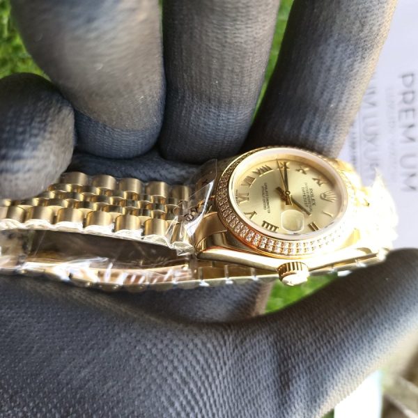 6 rolex lady datejust 31mm yellow gold white dial with diamond marker oyster perpetual jubilee bracelet watch
