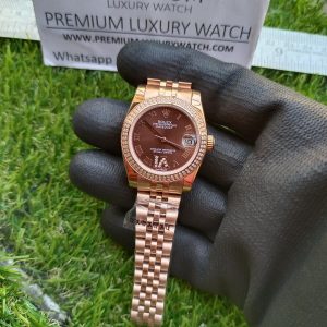 5 rolex lady datejust 31mm rose gold brown dial with diamond marker oyster perpetual jubilee bracelet watch