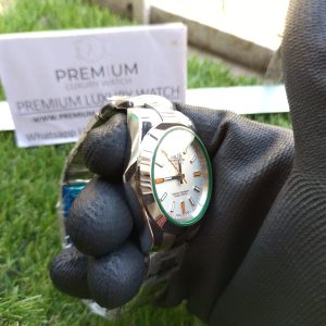 1 rolex 40mm milgauss mens orange white dial watch
