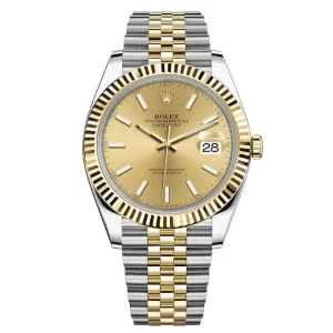 rolex datejust 41mm steel and yellow gold champagne dial jubilee bracelet wrist watch