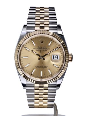 4 rolex datejust 41mm steel and yellow gold champagne dial jubilee bracelet wrist watch