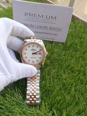 rolex datejust 41mm rolesor everose fluted dial jubilee bracelet white diamonds watch