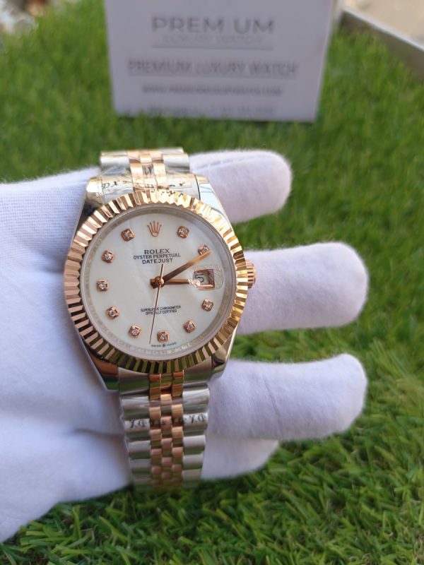 5 rolex datejust 41mm rolesor everose fluted dial jubilee bracelet white diamonds watch
