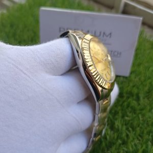 1 rolex datejust 41mm yellow gold steel golden palm motif dial fluted bezel oyster bracelet 126233