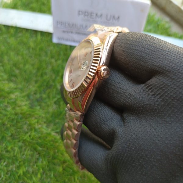 3 rolex daydate 40mm everose gold white roman dial president bracelet mens watch