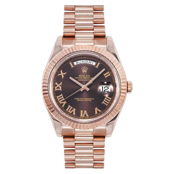 rolex daydate 40 mm rose gold with brown dial watch