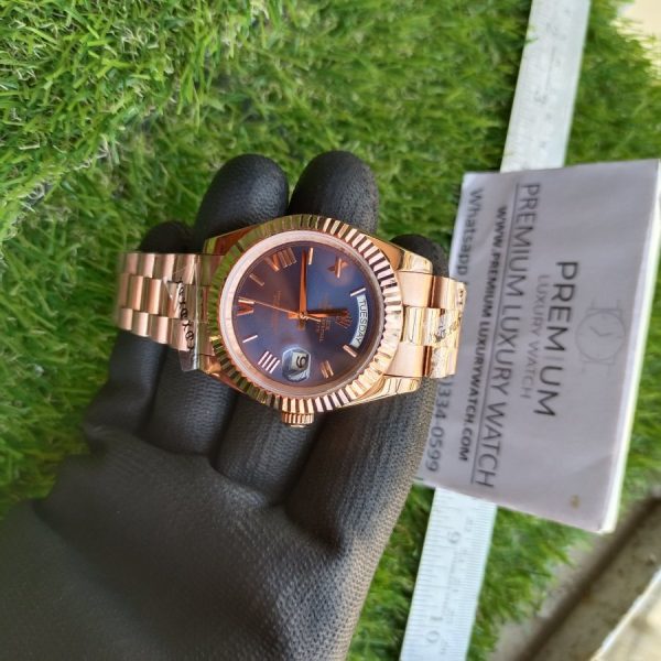 2 rolex daydate 40 mm rose gold with brown dial watch
