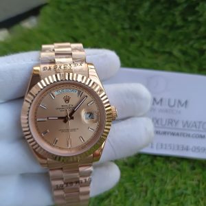 2 rolex daydate 40 rose gold etched dial rose gold case and bracelet