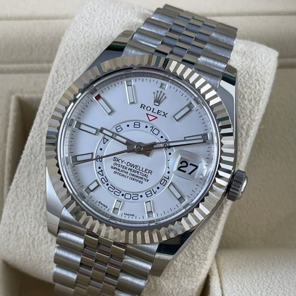 1 rolex sky dweller white dial 42mm white gold bezel steel jubilee mens watch 326934