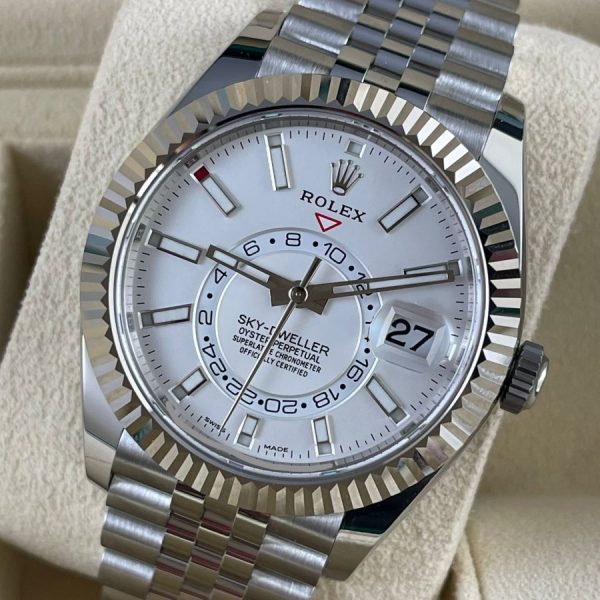 3 rolex sky dweller white dial 42mm white gold bezel steel jubilee mens watch 326934