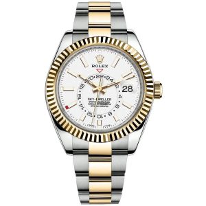 rolex sky dweller white dial 42mm yellow gold bezel two tone oyster mens watch 326933