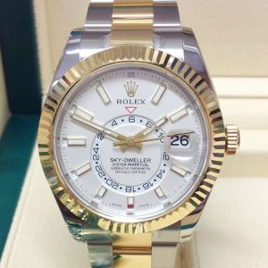 1 rolex sky dweller white dial 42mm yellow gold bezel two tone oyster mens watch 326933