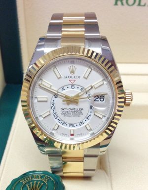 1 rolex sky dweller white dial 42mm yellow gold bezel two tone oyster mens watch 326933