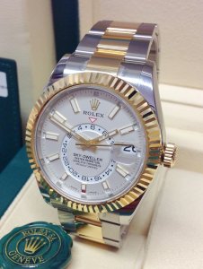 2 rolex sky dweller white dial 42mm yellow gold bezel two tone oyster mens watch 326933