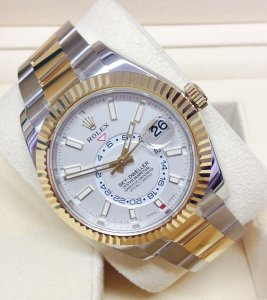 5 rolex sky dweller white dial 42mm yellow gold bezel two tone oyster mens watch 326933