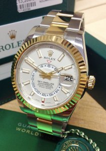 6 rolex sky dweller white dial 42mm yellow gold bezel two tone oyster mens watch 326933