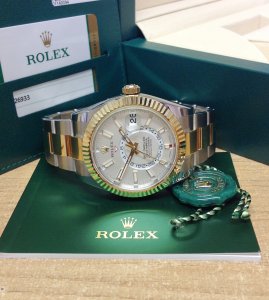 7 rolex sky dweller white dial 42mm yellow gold bezel two tone oyster mens watch 326933