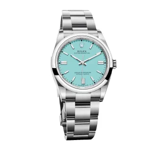 8 rolex oyster perpetual 36mm stainless steel turquoise index dial smooth domed bezel oyster bracelet 126000