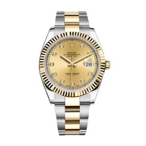 rolex datejust 41mm champagne diamond dial steel and yellow gold oyster mens watch 126333