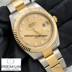 2 rolex datejust 41mm champagne diamond dial steel and yellow gold oyster mens watch 126333