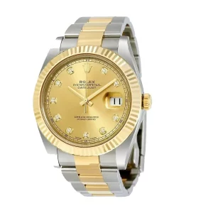 6 rolex datejust 41mm champagne diamond dial steel and yellow gold oyster mens watch 126333