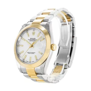 1 rolex datejust 41mm yellow goldsteel white index dial smooth bezel oyster bracelet 126303
