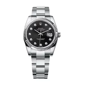 rolex dateart 41mm black diamond dial steel white gold oyster mens watch 279174