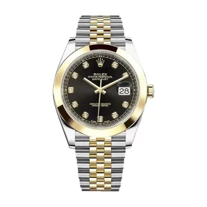 rolex date6mm 41 black diamond dial steel and yellow gold oyster mens watch 126303