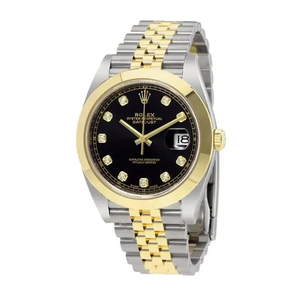 1 rolex datejust 41 black diamond dial steel and yellow gold oyster mens watch 126303