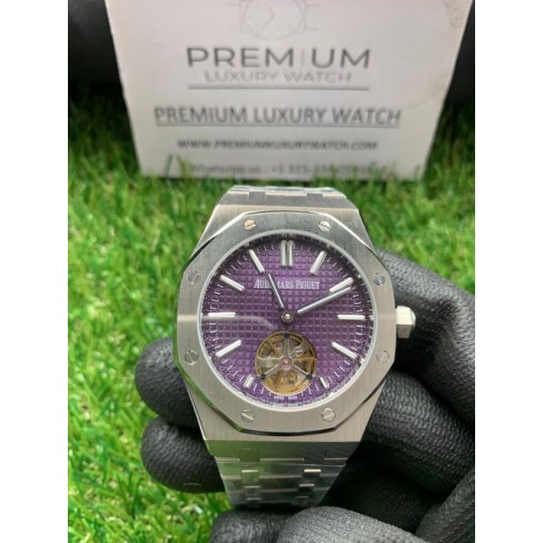 audemars along royal oak tourbillon extra thin 41mm purple dial stainless steel watch