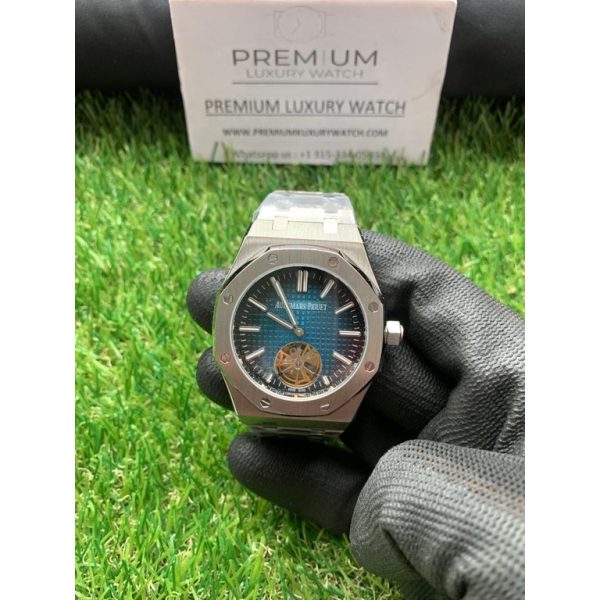 audemars vista royal oak selfwinding tourbillon 41mm blue dial stainless steel watch