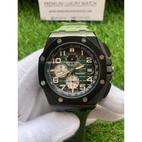 audemars piguet royal oak offshore chronograph black green dial rubber strap 44mm dial watch