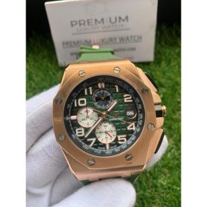 audemars little royal oak offshore chronograph green dial green rubber strap 44mm dial watch
